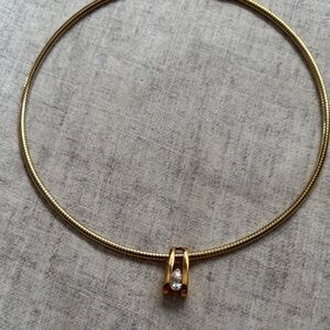 Elegant Gold Tone Necklace with Crystal Pendant by Avon. Vintage perfect CZ.